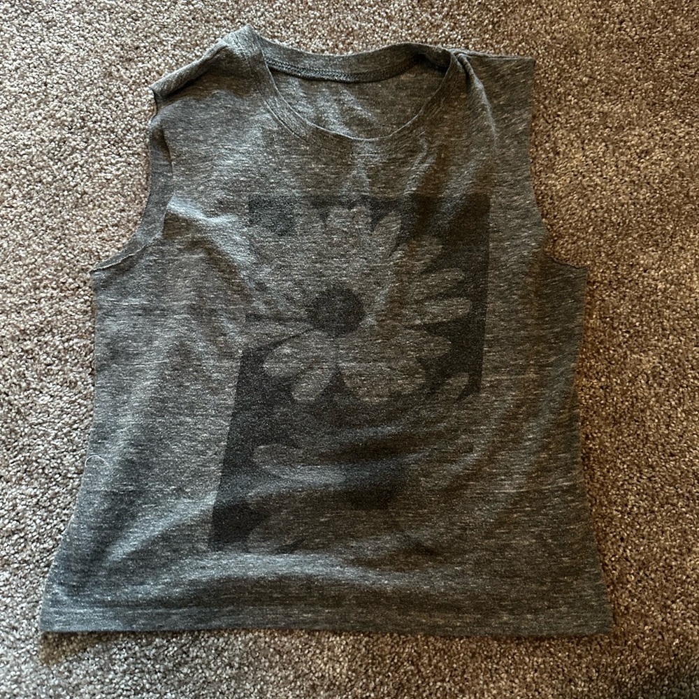 Gray Sleeveless Crop Top with Floral Design